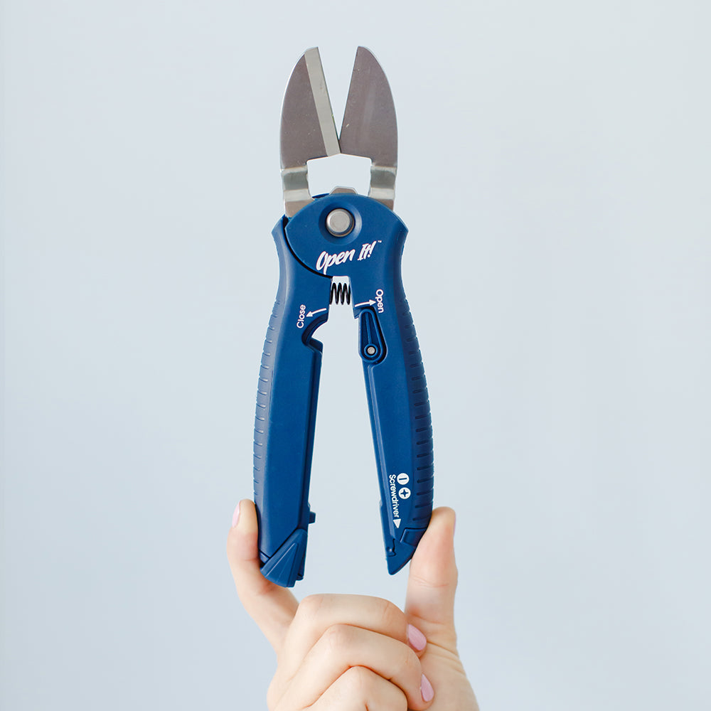 Zibra Open-It! All-In-One Multi Tool with Heavy-Duty Scissors Box Cutter Screwdriver and Package Opener Blue