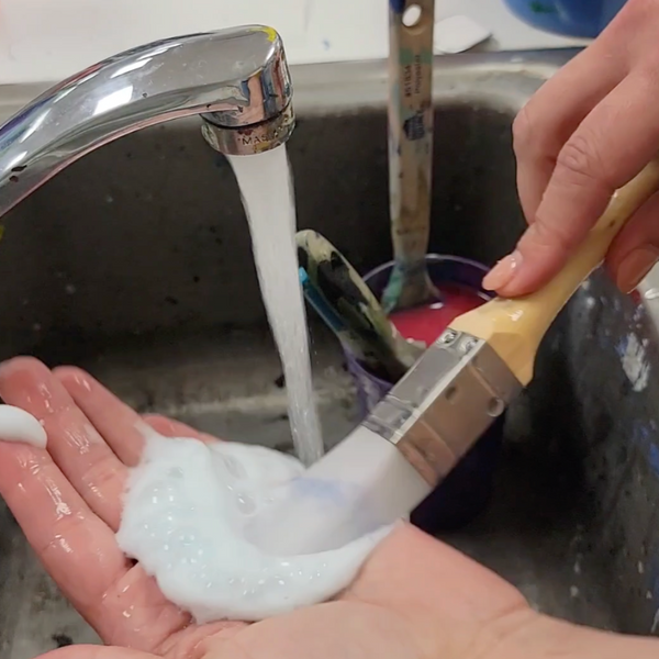 paint brush cleaning with soap