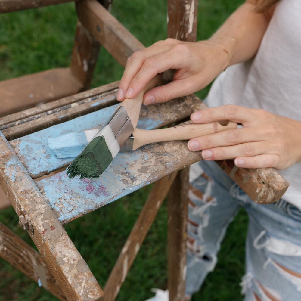 two paint brushes on a ladder