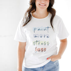 Load image into Gallery viewer, Paint More, Stress Less - White Tee